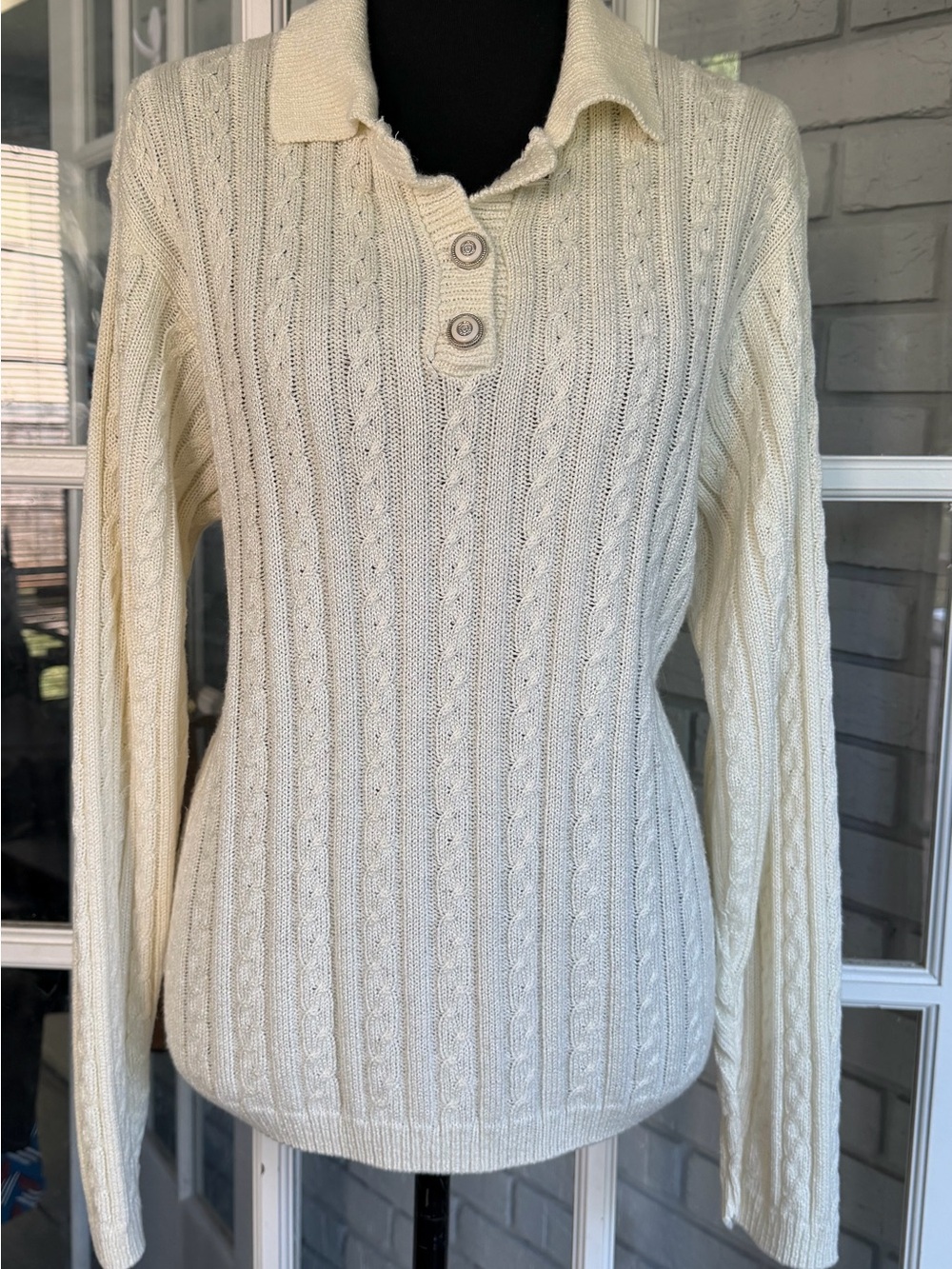 Alfred Dunner Vintage Style Sweater Pullover Collared Button M Women’s Ivory